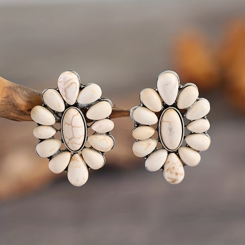 Vintage Western Geometric Turquoise Stud Earrings for Women