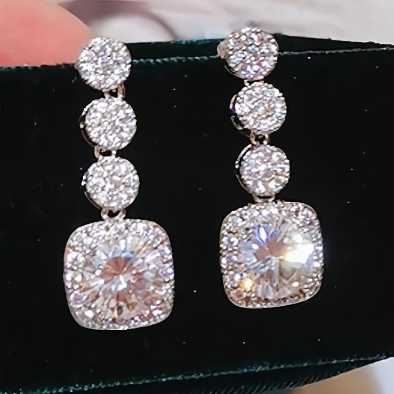 Exquisite Fashion Bridal Wedding Earrings Sparkling Stone Hanging Earrings 925 Silver Plated Earrings Jewelry