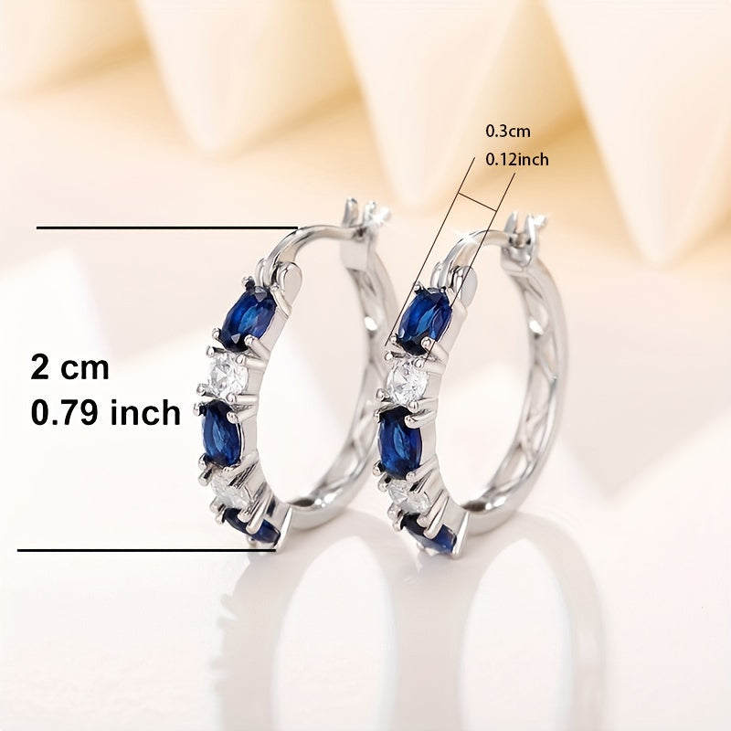 Women's daily wear gift accessories, simple and elegant blue and white gemstone spaced ring studs