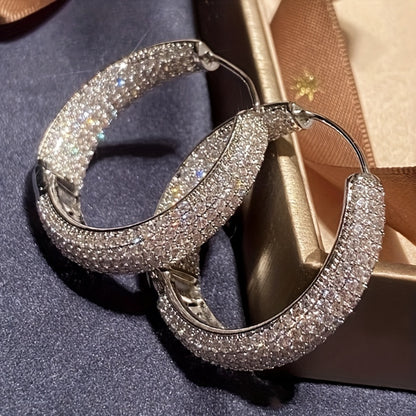 1 pair of Women's fashion ring earrings, luxury intensive shining Zirconia large round earrings, Women's wedding high jewelry