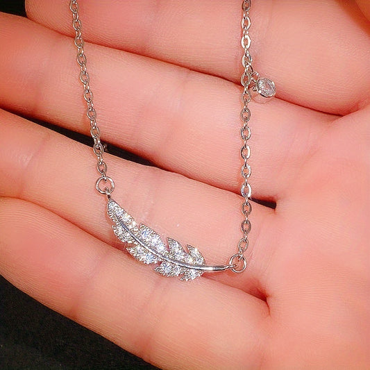 Bohemian Faux Crystal Angel Wings 925 Silver Plated Pendant Necklace Ladies Party Accessories Collarbone Chain