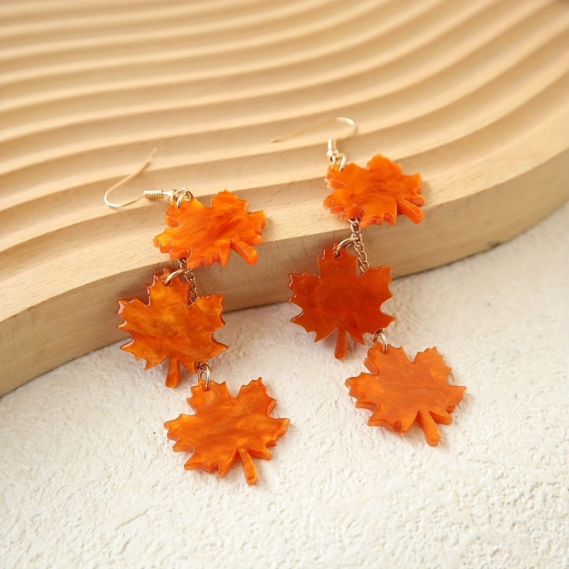 Maple Leaf Style Long Acrylic Earrings, Vintage Beautiful Earrings
