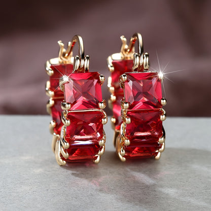 1 pair of elegant bohemian resort style square earrings, suitable for women, synthetic square crystal, copper earrings, party and wedding accessories, jewelry gifts for all seasons