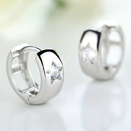 925 silver plated ring earrings, Zirconia star pattern earrings, wedding accessories, simple style, Women's jewelry.