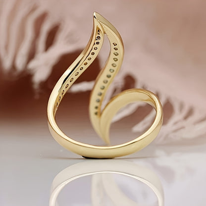 Stylish chic 18K gold-plated inlaid shiny Zirconia ring exquisite ladies daily casual party banquet birthday gift