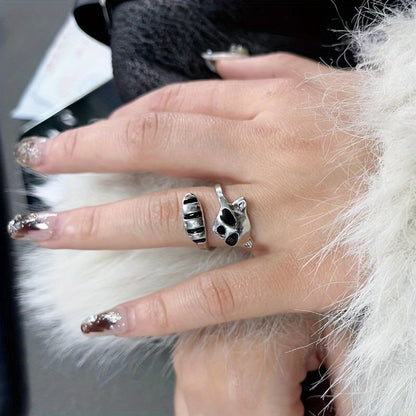 Creative new raccoon open ring