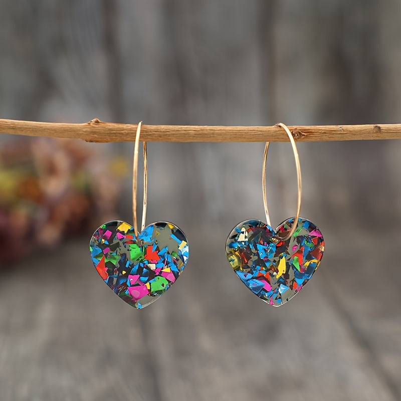 Classical style resin love pendant earrings - no plating, iron earrings, inlay material, preferred for Valentine's Day gifts