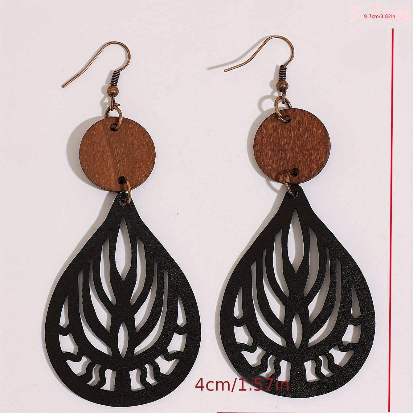 Hollow teardrop-shaped engraved pattern drop earrings retro bohemian style PU leather jewelry fashion women's gift