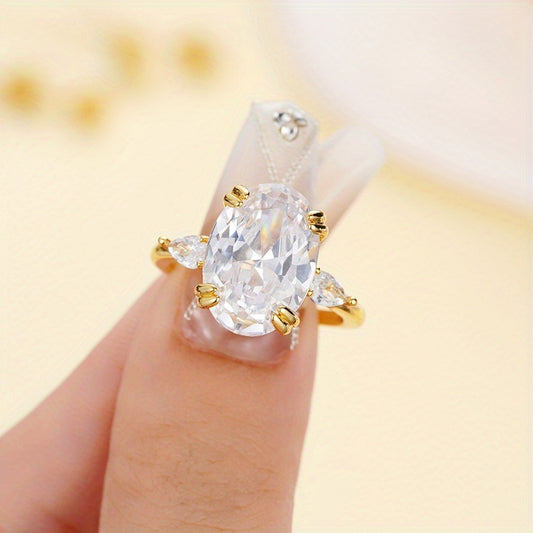 18k Gold Plated 4 Claw Setting Oval White Cubic zirconia Ring For Women Engagement Wedding Jewelry Girl Daily Casual Accessories