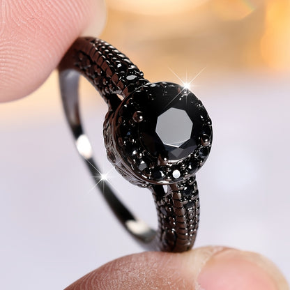 Vintage Black Round Cubic Zirconia Engagement Ring - Wedding & Party Antique Jewelry, Perfect Valentine's Day Gifts