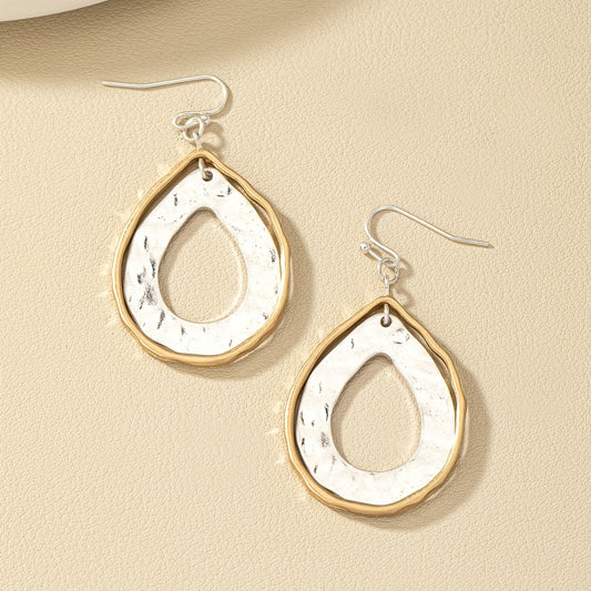 Fashion Women's daily leisure gift, retro simple wind zinc alloy double-layer hollow water drop pendant earrings