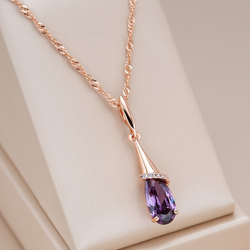 1 elegant bohemian copper pendant necklace with purple synthetic Zirconia, Women's long pendant design, perfect for Casual Attire and gift giving, Thanksgiving is perfect