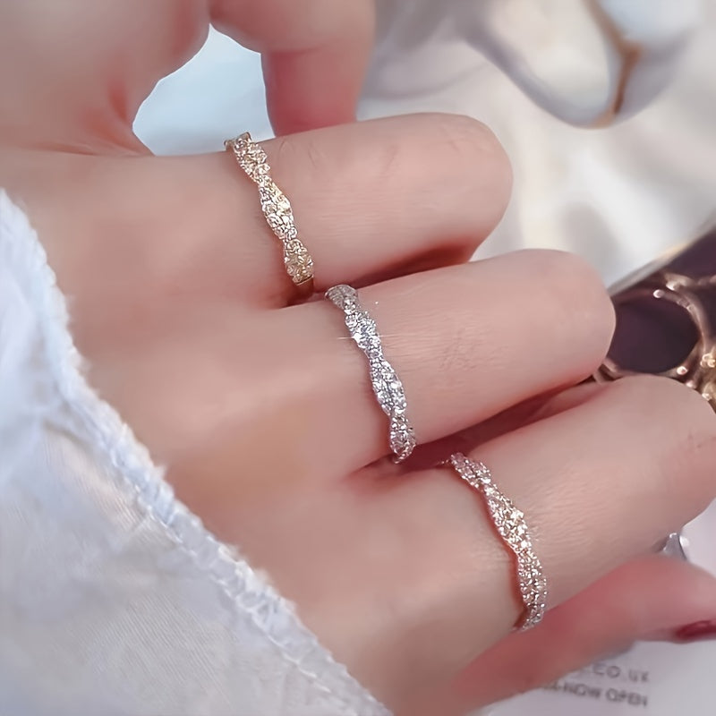 Tungsten carbon silver plated ring, April birthstone, copper bottom, simple and elegant design, suitable for daily wear and parties