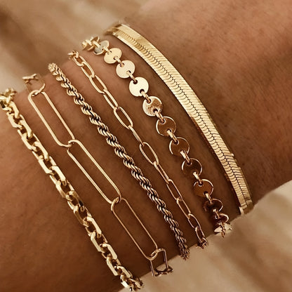 6-piece set, retro multi-layer twisted snake chain bracelet, women's geometric bracelet set, gift.