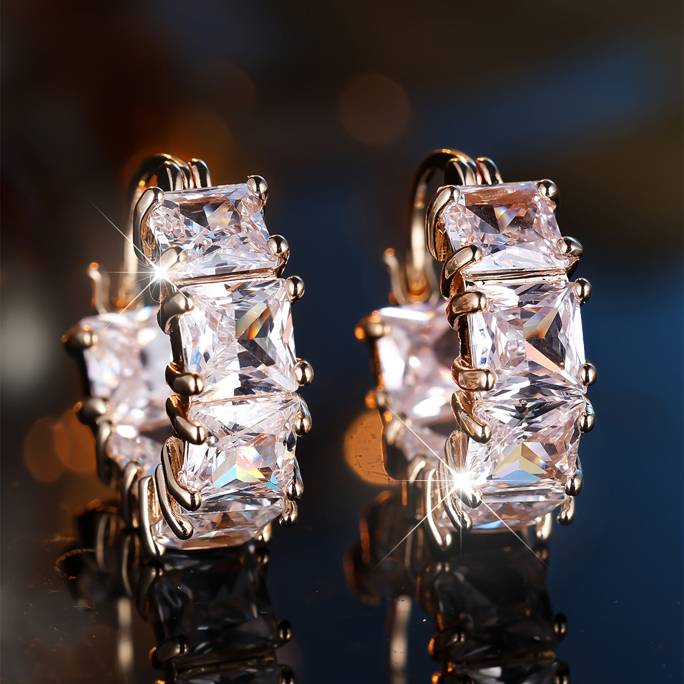 Elegant retro style full square cut synthetic cubic zirconia earrings, copper material, classic multi-purpose drop earrings, suitable for women's daily wear and vacation, ready to give gifts