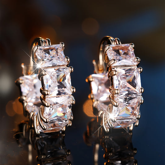 Elegant retro style full square cut synthetic cubic zirconia earrings, copper material, classic multi-purpose drop earrings, suitable for women's daily wear and vacation, ready to give gifts