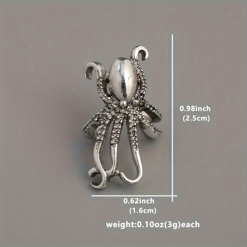 Antique Octopus Design Ear Clips, Bohemian Ocean Style, Zinc Alloy Silver Plated Jewelry, Creative Beach Party Earrings