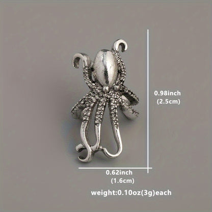 Antique Octopus Design Ear Clips, Bohemian Ocean Style, Zinc Alloy Silver Plated Jewelry, Creative Beach Party Earrings