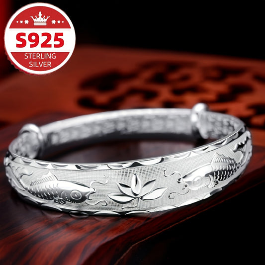 S925 Sterling Silver Ladies Bracelet, Chinese Style Pisces Lotus Bracelet, Elegant Ladies Jewelry Gifts for Friends, Christmas and New Year Gifts