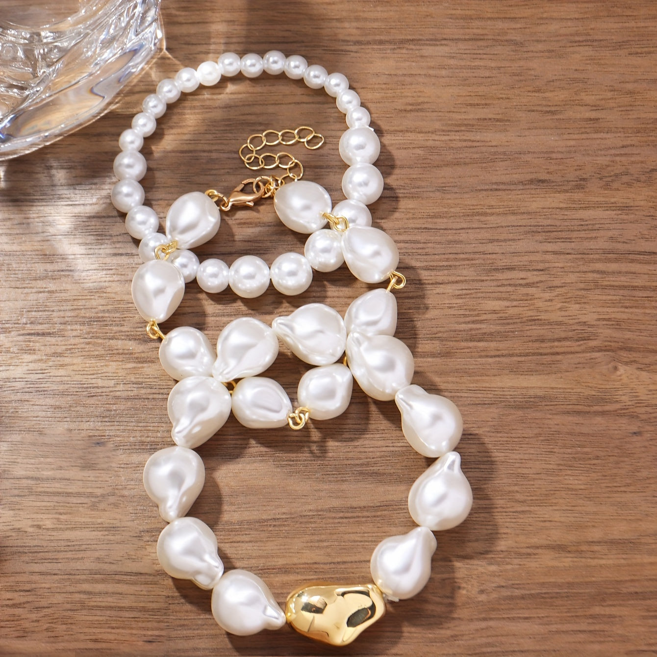 Three-piece statement style retro irregular fake pearl beaded bracelet set Women's party banquet accessories