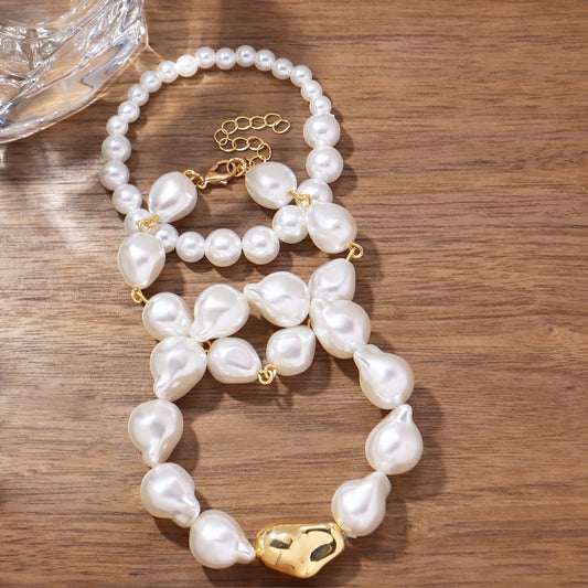 Three-piece statement style retro irregular fake pearl beaded bracelet set Women's party banquet accessories