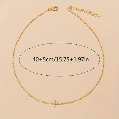 Elegant Gold Cross Pendant Necklace with Sparkling Cubic Zirconia - Exquisite Vintage Style Women's Collarbone Chain, Ideal for Birthday or Holiday Gifts, Cross Necklace