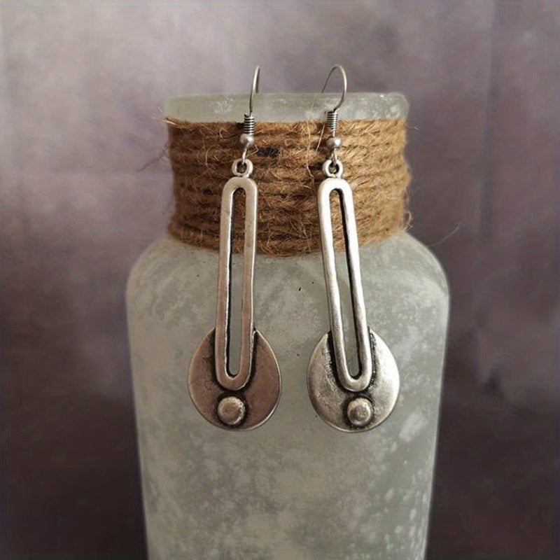 Retro water drop simple word hollow round pendant creative alloy earrings