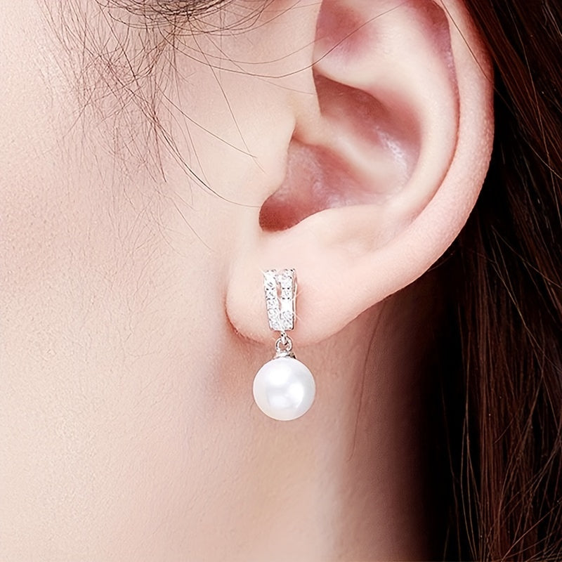 Elegant Simple White Pearl Zirconia Earrings Ladies Bride Engagement Wedding Fine Jewelry Gifts