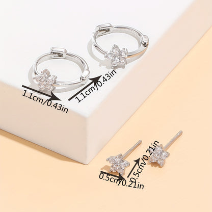 4 elegant, cute and simple flower stud earrings set, copper alloy with artificial diamonds, suitable for daily and party wear, suitable for Valentine's Day gifts, suitable for all seasons