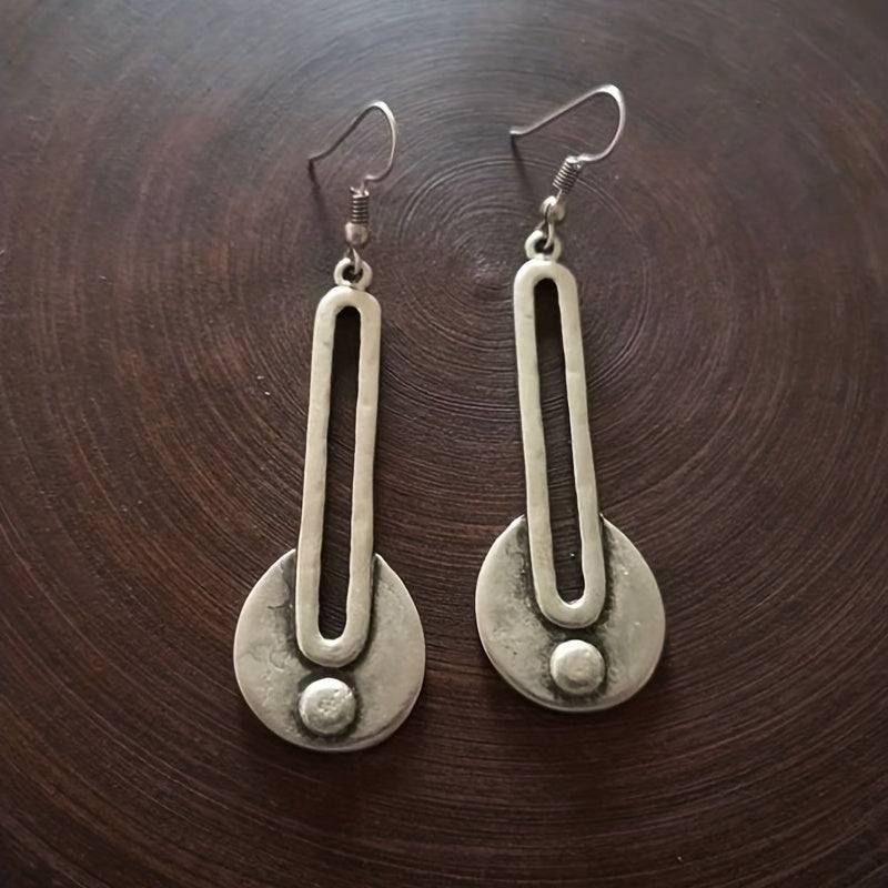 Retro water drop simple word hollow round pendant creative alloy earrings