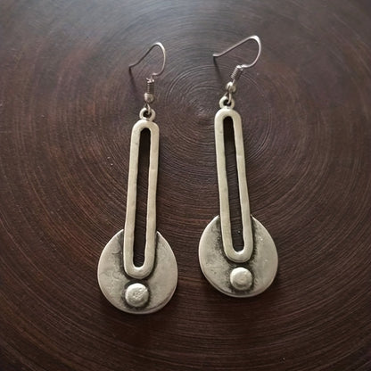 Retro water drop simple word hollow round pendant creative alloy earrings