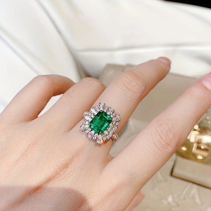 Elegant commitment ring, noble sunflower design, set with crystal stone, rectangular shape, suitable for engagement/wedding rings, luxury jewelry imitation.
