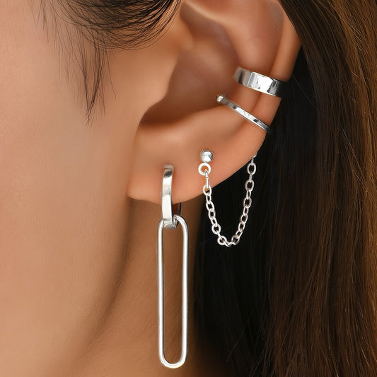 U-shaped stud earrings 3 pairs of earrings metal clips geometric women's jewelry set