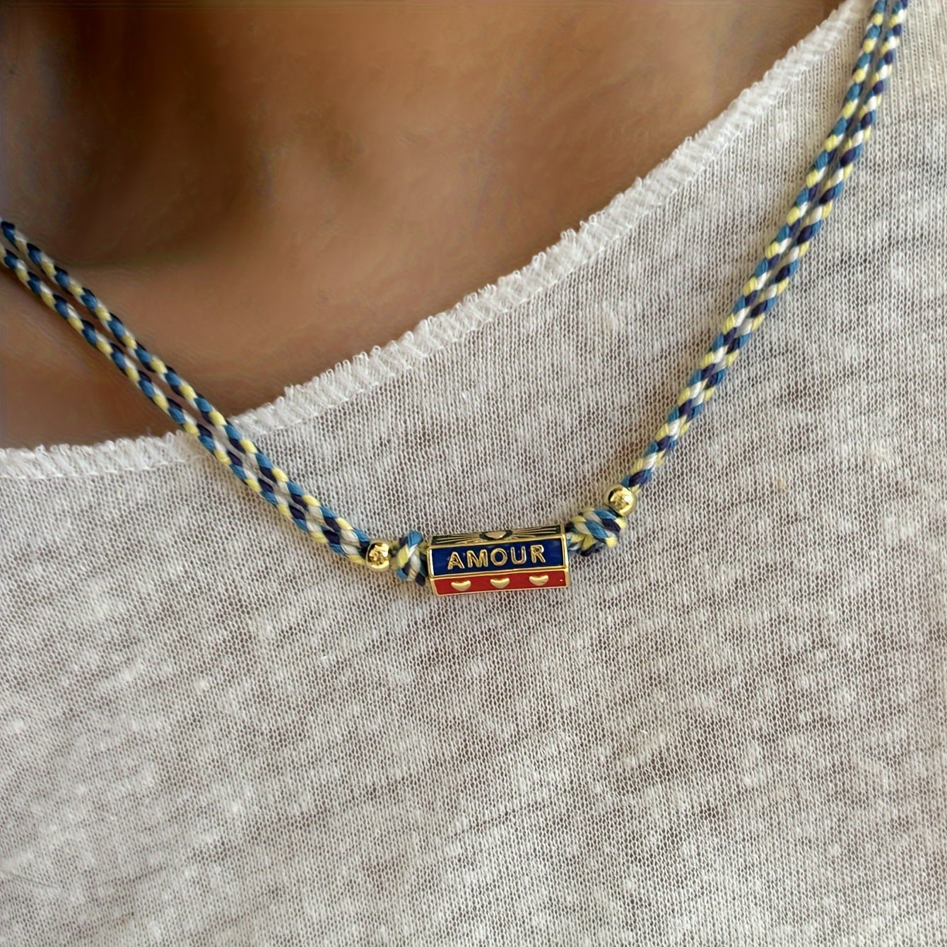 A tribal style handwoven rope pendant necklace for women with copper metal letter pendant - stylish vacation party jewelry accessories, unplated - daily and party wear, suitable for all seasons (1 piece)