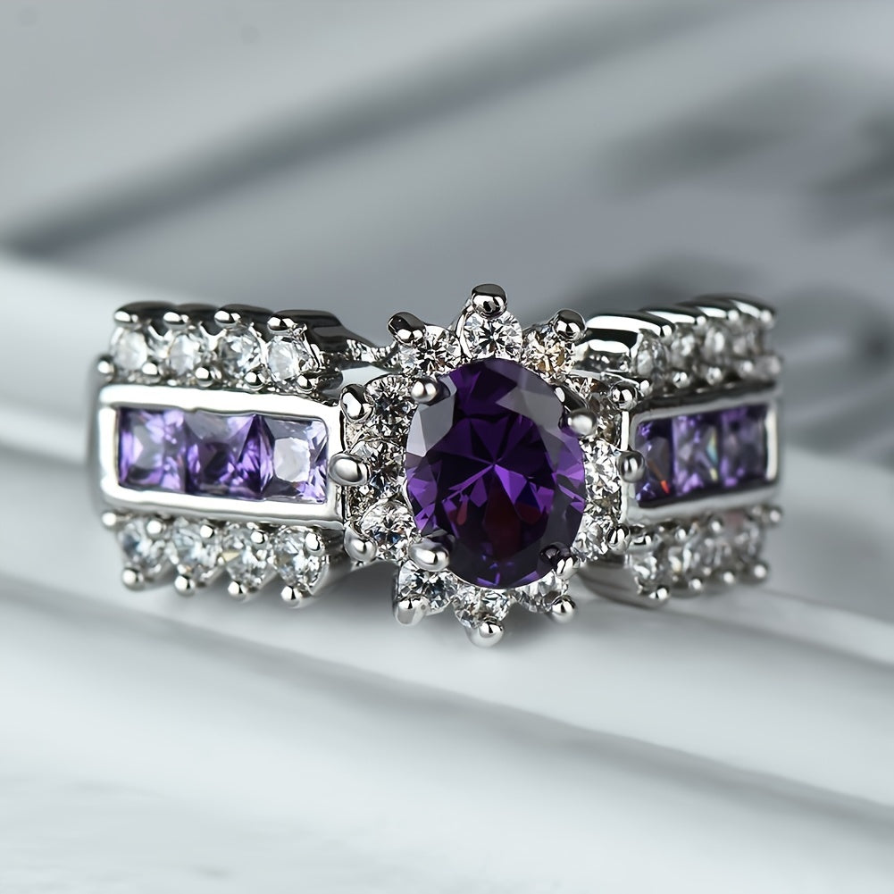 Elegant Bohemian Cocktail Ring with Oval Purple Zircon, Vintage Inspired Wedding Ring, Ladies Ring, Mother Ring, Jewelry Gift