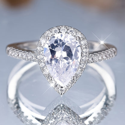 1Pc Bohemian Elegant Teardrop Engagement Ring for Ladies, Synthetic Moissanite, Cubic Zinc Oxide, Copper Bottom, Perfect for Weddings and Parties, All Season Jewelry Gifts