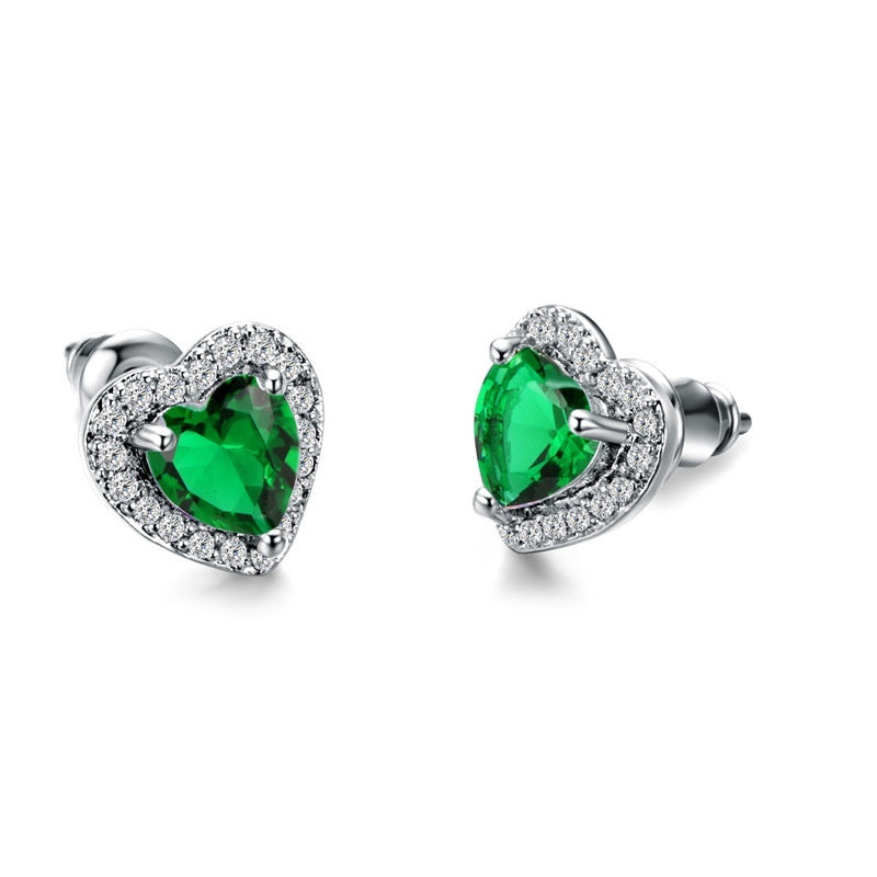Heart stud earrings set with colorful shiny zircon romantic wedding stud earrings engagement party jewelry