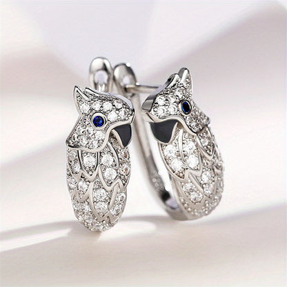 Exquisite silver parrot design, sparkling zircon decorative ring earrings, cute minimalist style, silver plated jewelry, daily leisure