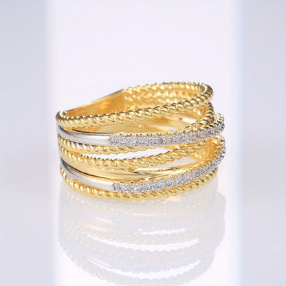 Multilayer Cross Ring Silver Plated Multi-Row Zirconia Ring Hip Hop Style Ring