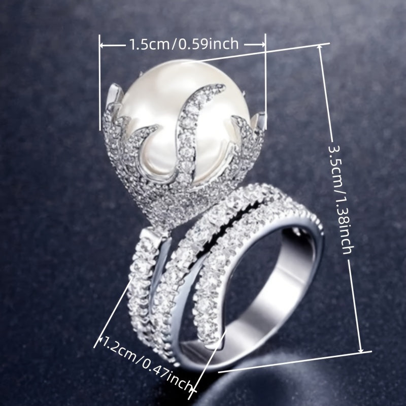 Elegant Women's fashion ring with luxurious imitation pearls and cubic Zirconia - perfect for parties, anniversaries and gifts