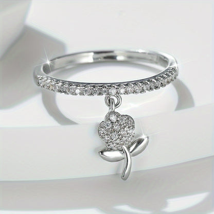 Cute 18k Gold Plated Ring With A Flower Pendant Inlaid Zirconia Engagement Wedding Ring For Female Party Accessory