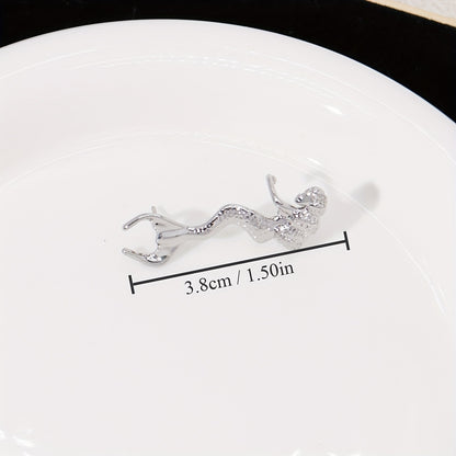 Elegant Vintage Mermaid Tail Ear Sleeve Wrap Earrings for Ladies, Copper Ear Clips, Gift Party Jewelry Accessories, Unplated Feather Design, Single Piece