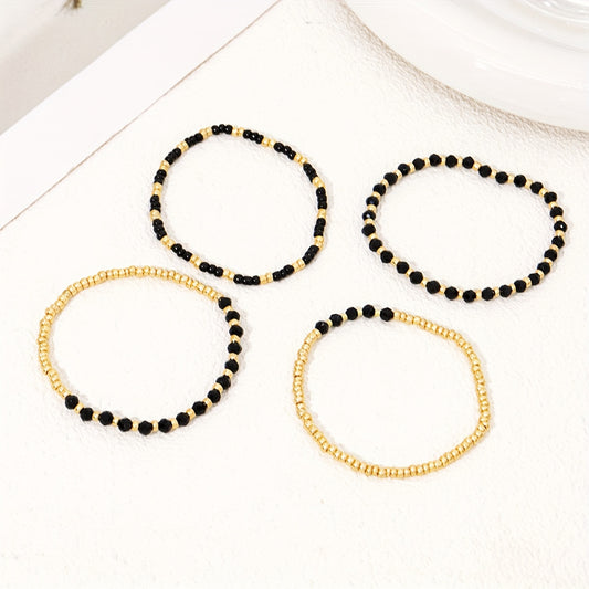 A set of exquisite black and beaded bracelets for elegant ladies: ideal for parties and festivals - no extra decorations, just pure and simple beads