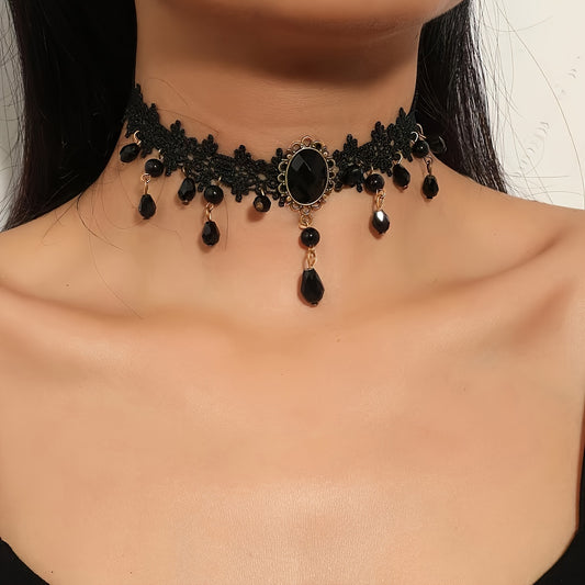 Vintage Gothic Black Tassel Lace Short Necklace Necklace Women's Jewelry Gift