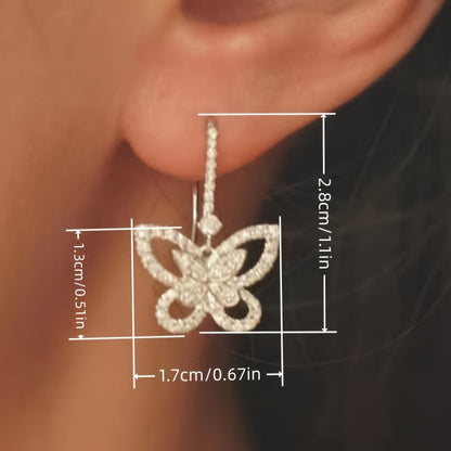 Exquisite micro-zircon butterfly hanging earrings, suitable for girls, sweet and fashionable, suitable for parties and daily wear