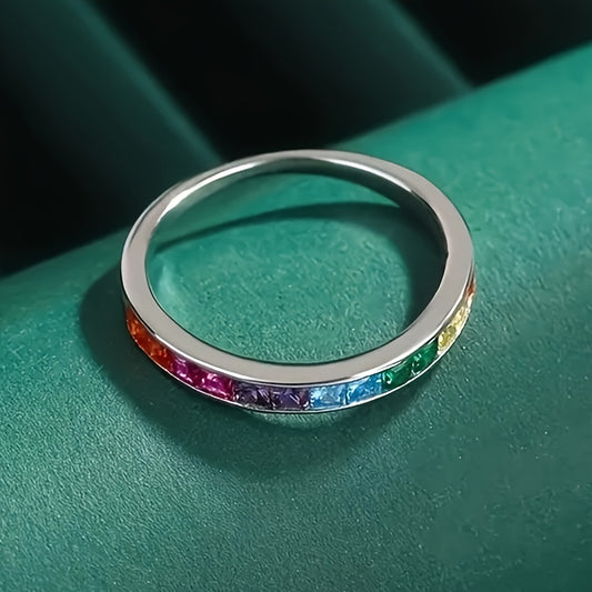 Simple Chic Inlaid Color Square Synthetic Gemstone Ring Ladies Party Casual Accessories