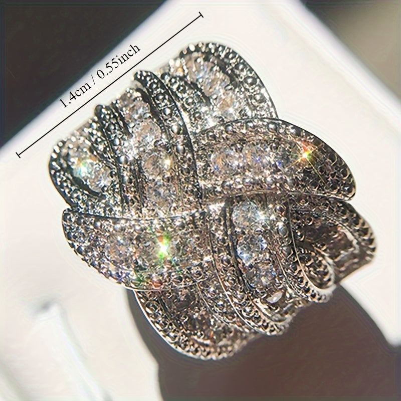 Fashion Classic Twisted 925 Silver Plated Micro Dense Zirconia Ring Ladies Bride Wedding Ring Jewelry