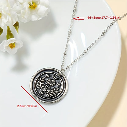 Bohemian Retro Silver Plated Geometric Carved Pendant Necklace - Ladies Versatile Casual Decoration, Bohemian Multilayer Bead Chain