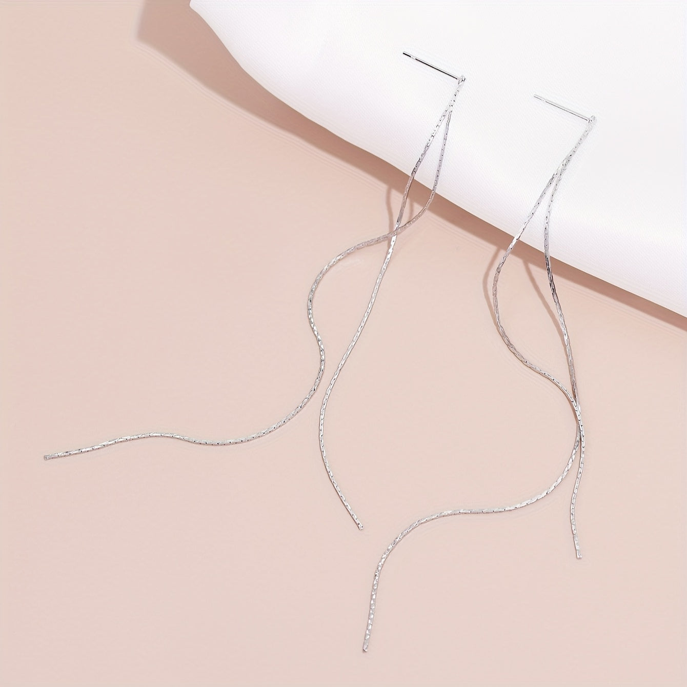 Sparkling long chain pendant earrings, elegant and minimalist copper jewelry, stylish holiday earrings