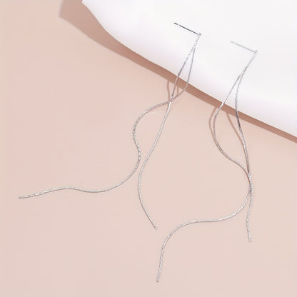 Sparkling long chain pendant earrings, elegant and minimalist copper jewelry, stylish holiday earrings